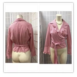 Express-stretch,blouse, red/white,ruffles,Sz 7/8.: